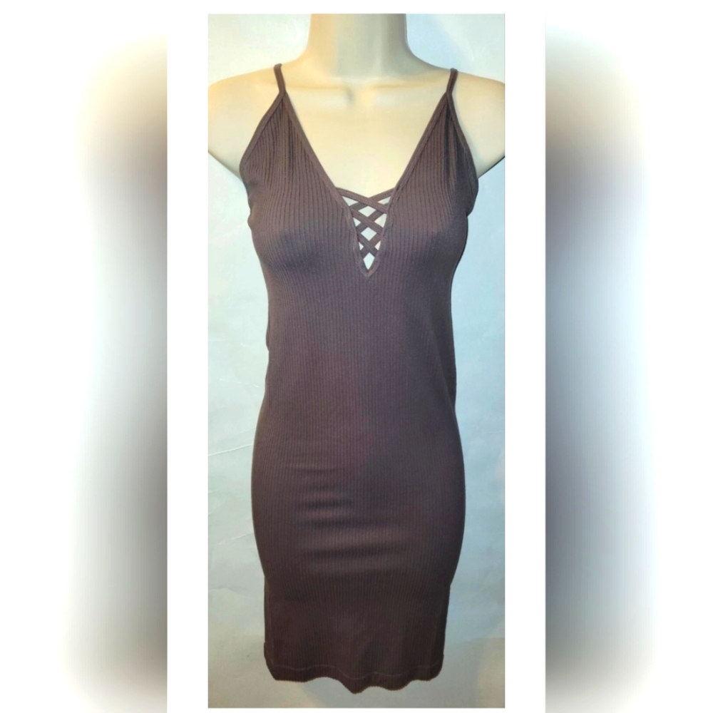 New Kathy Mauve Strappy One Size Ribbed Spandex Bodycon Mini Dress